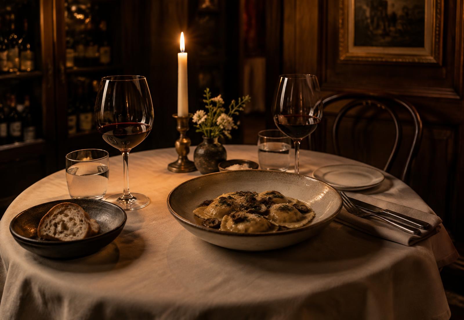 A candlelit table set for one very special guest